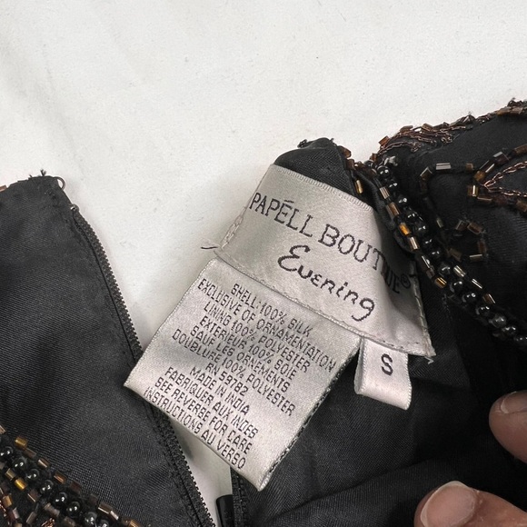 Papell Boutique NEW Womens Sz S brown Silk  Beaded Evening Blouse Dressy A040423 - Picture 4 of 7